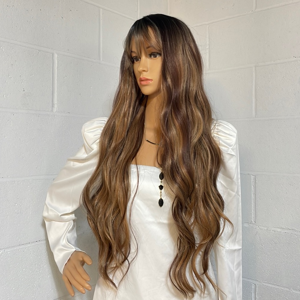 bronde wig beach waves mermaid highlighted long wavy wig warm honey browns 32”